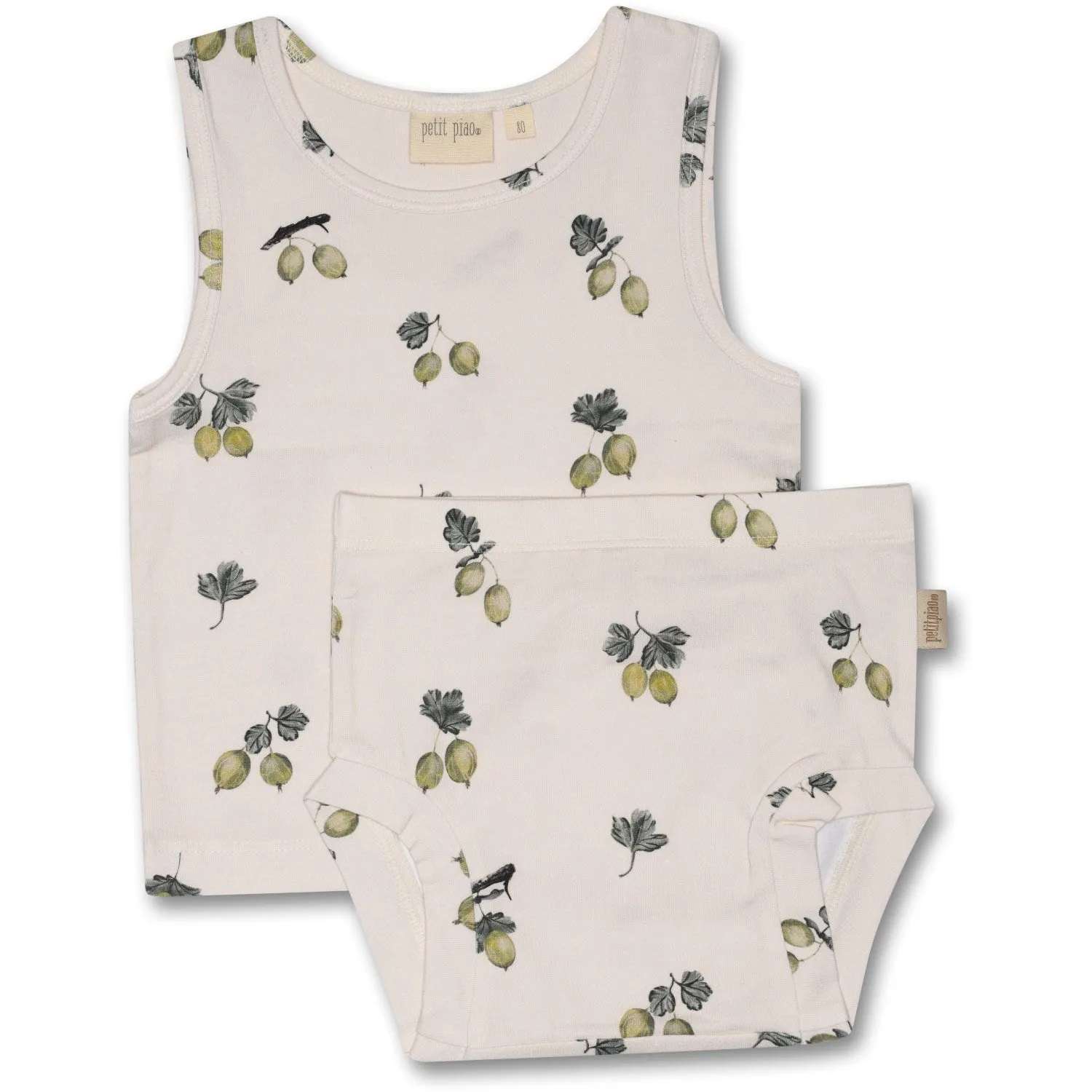Reinforced Armholes Non Slip Fasteners Petit Piao Gooseberry Underwear Set Printed
