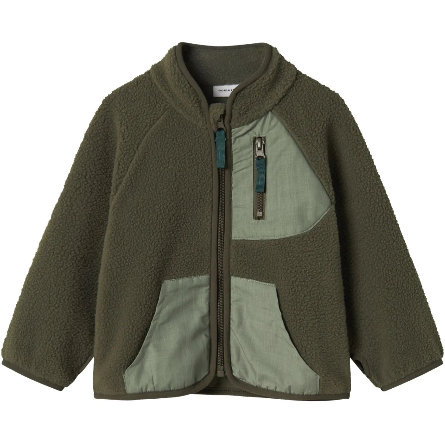 Name It Dusty Olive Buster Regular Teddy Cardigan label student