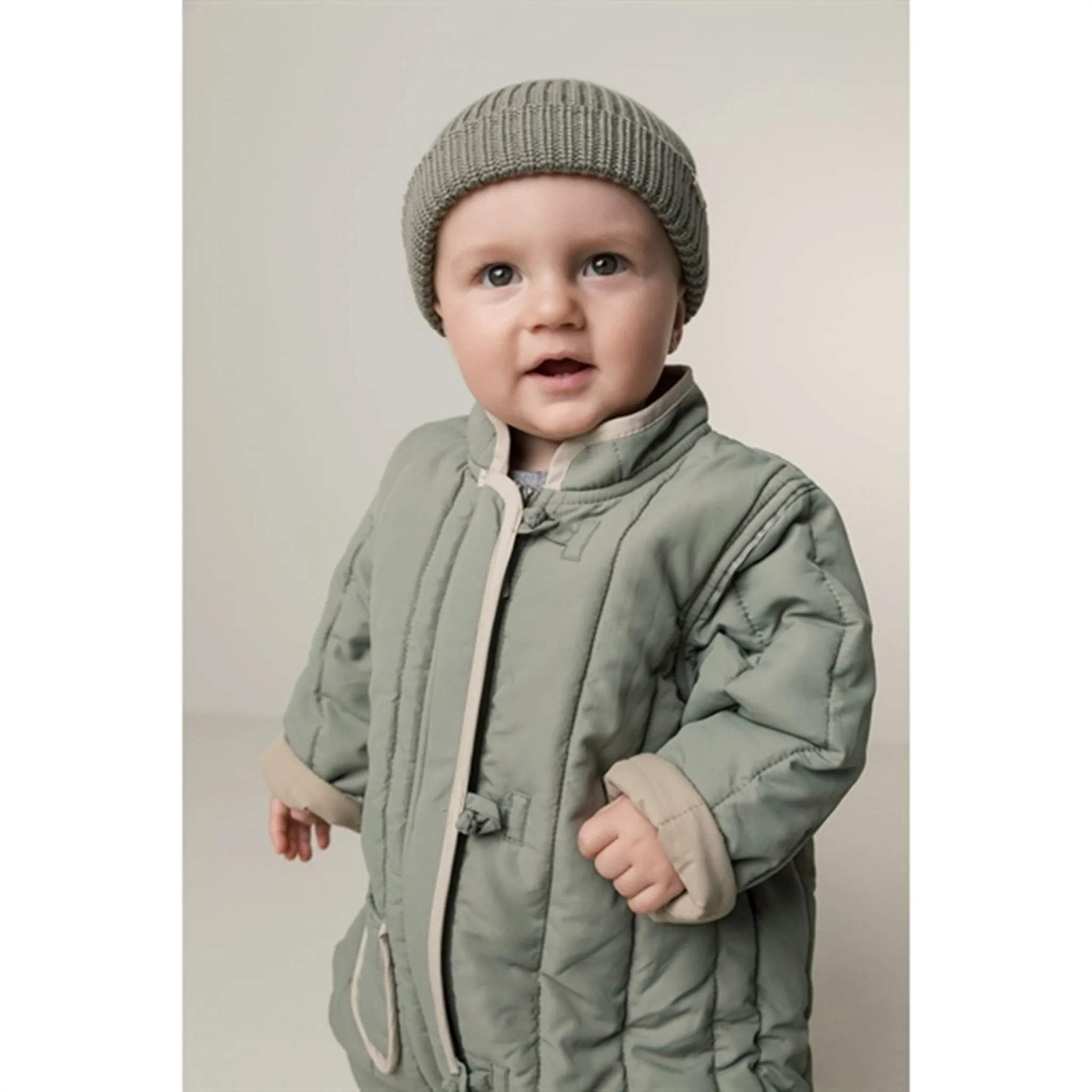 MarMar Light Moss Ozu Quilt Thermo Suit Trendy textured shirt Beaded-Sleeve