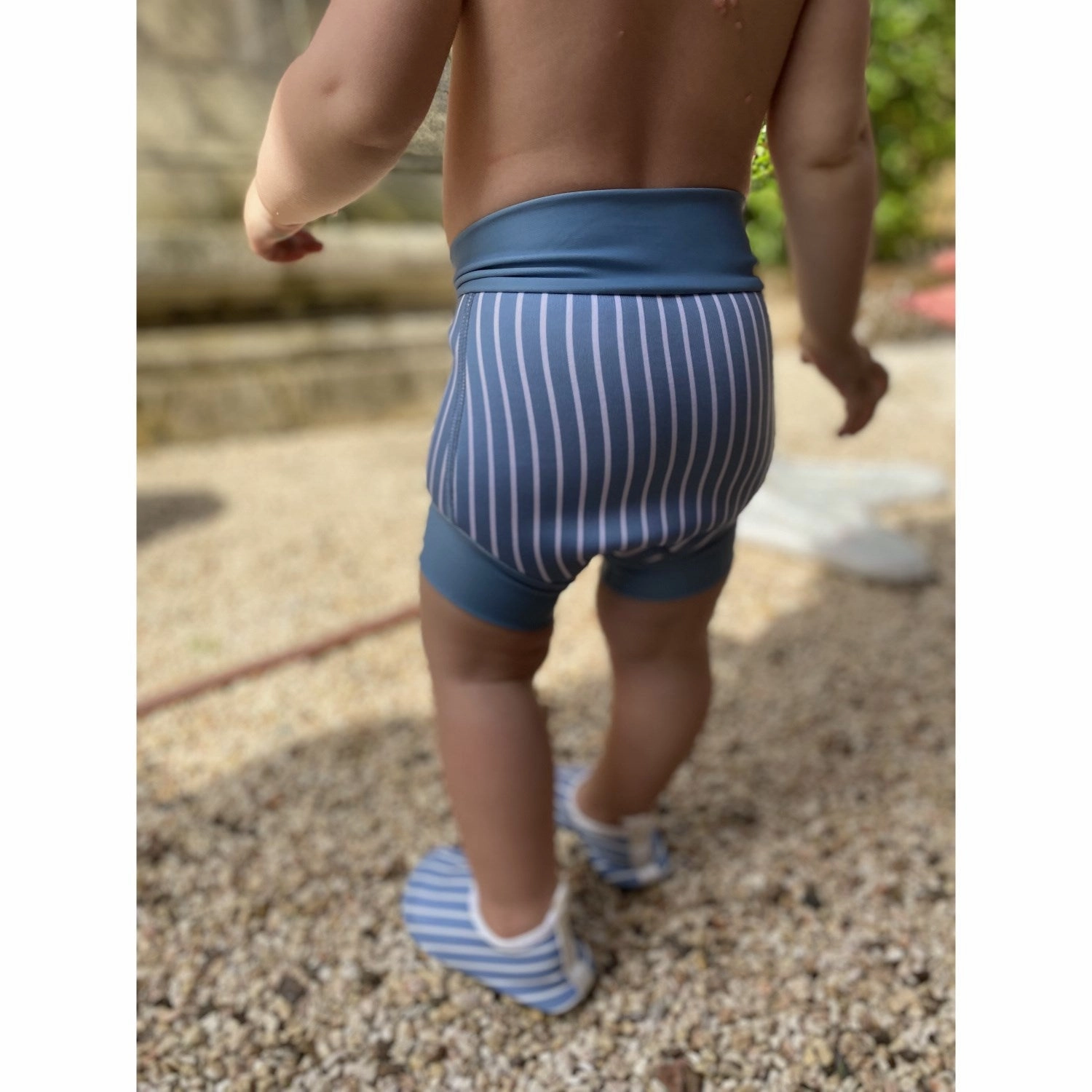 Layered Coverage Roll Resistant Waistline Vanilla COPENHAGEN Neoprene Swim Pants UV50  Blue Shadow Striped