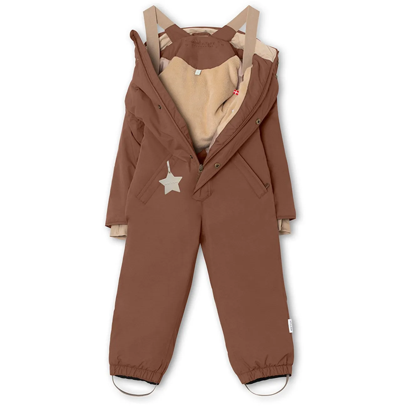 Mini A ture Rootbeer brown Wanni Fleece Snowsuit Bow-Detail Stud-Detail
