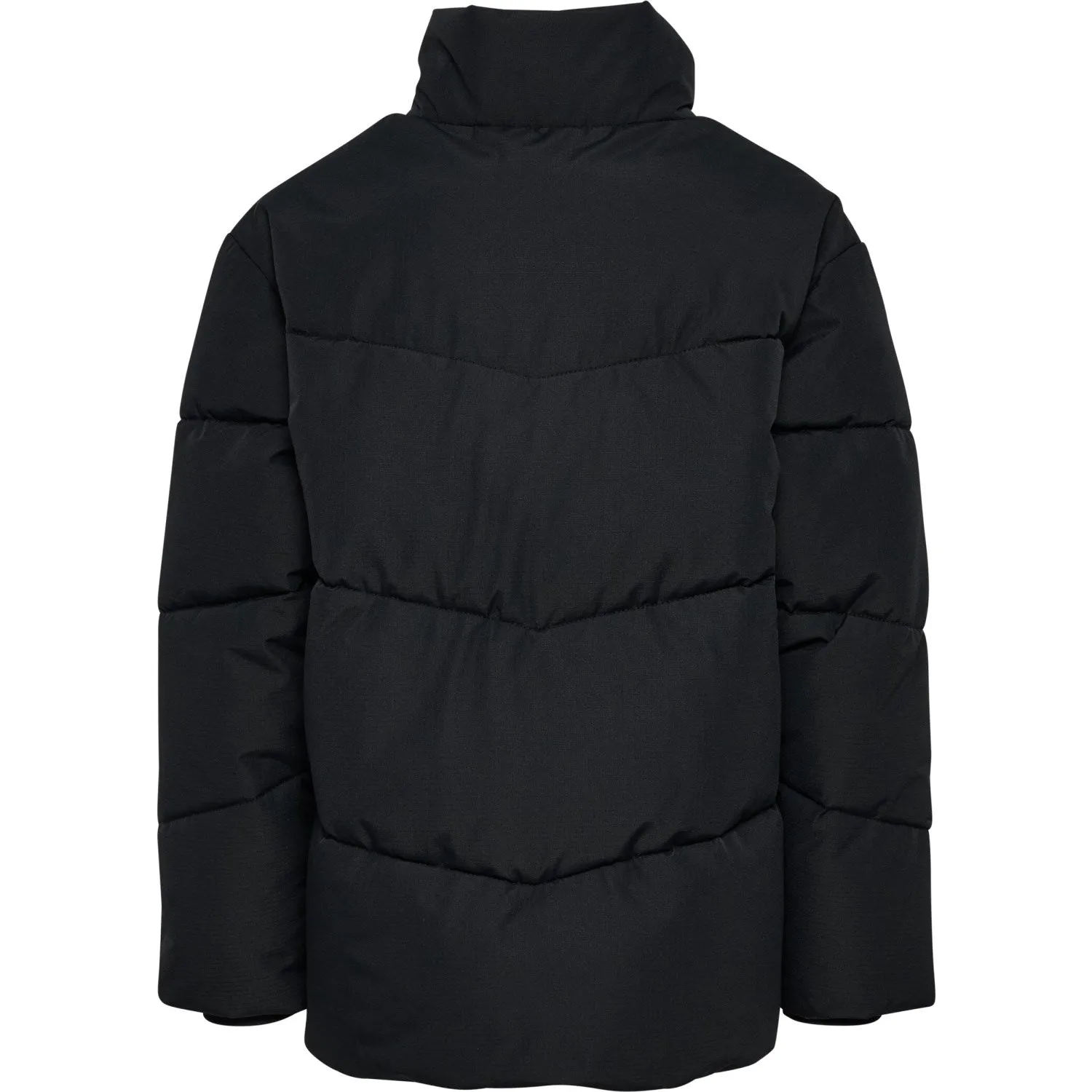 Hummel Black Puffer Jacket Gathered-Detail Side-Slit