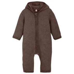 Huttelihut Brown Melange Pram Suit Ears Wool Fleece (M) Geometric-pattern