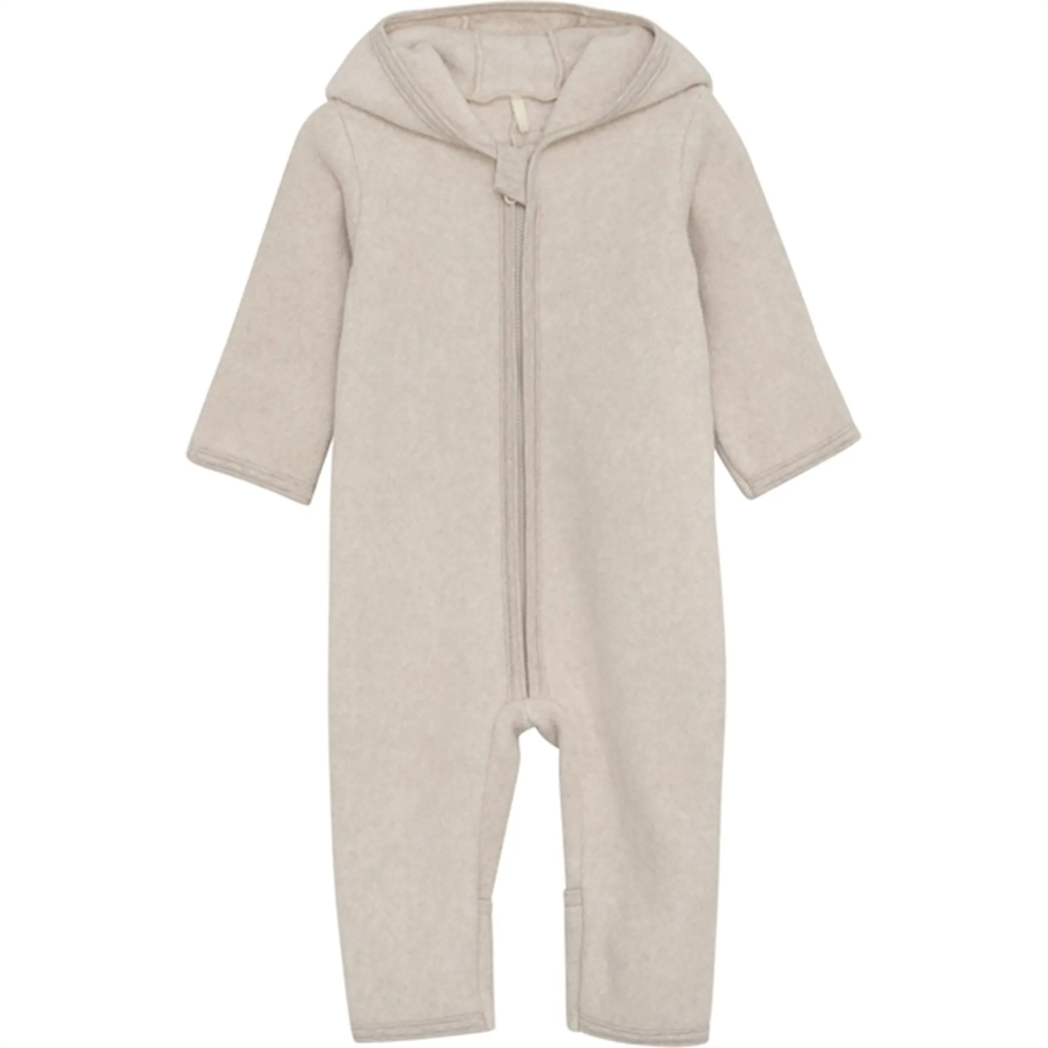 Huttelihut Pram Suit Ears Cotton Fleece Camel Melange Mix-And-Match Piped-Edge