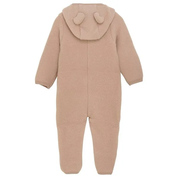 Huttelihut Pram Suit Ears Wool Fleece Mahogany Rose Tie-Front