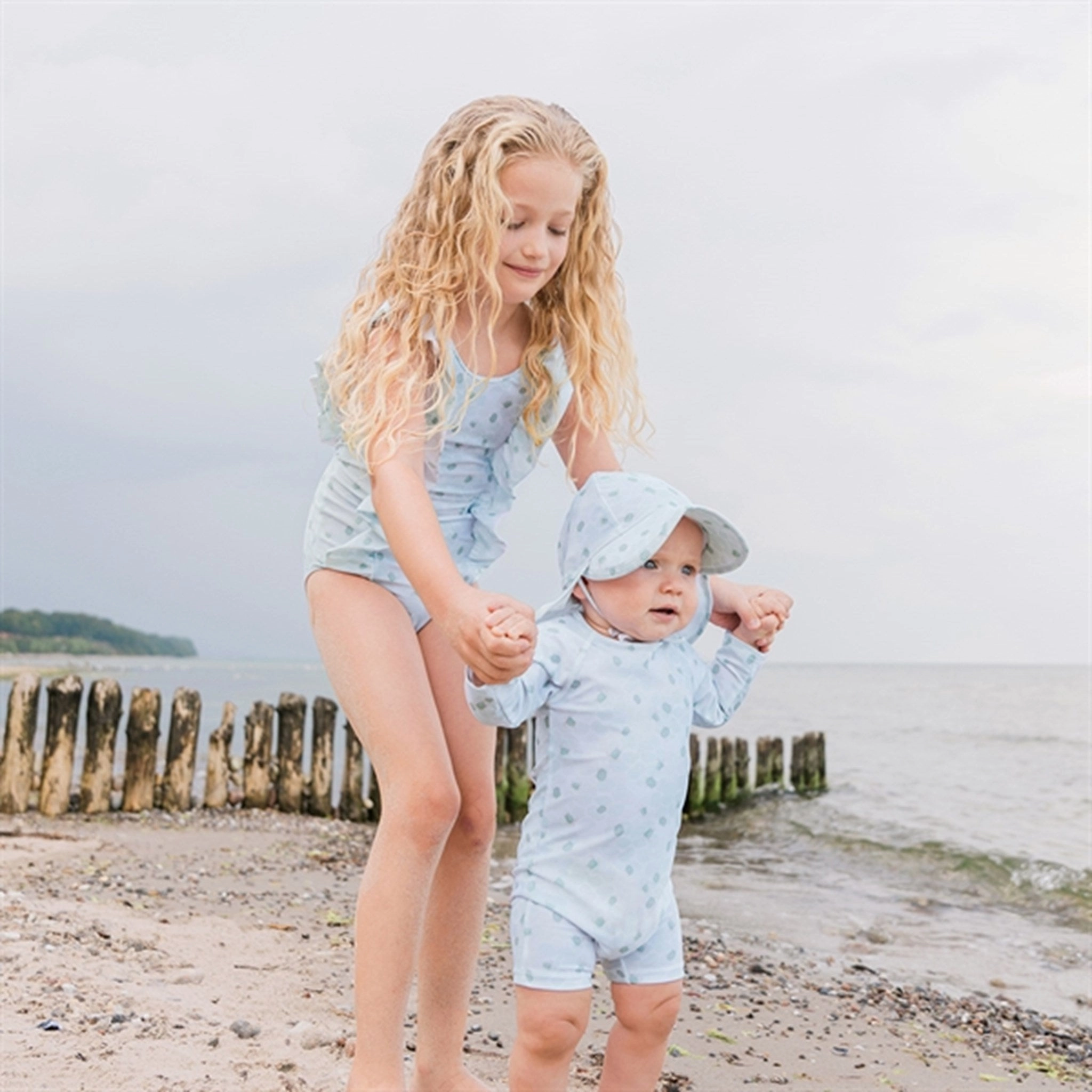 MINI A TURE Delicia Printed UV50 Swim Suit Green Sea Turtle Floral-Motif