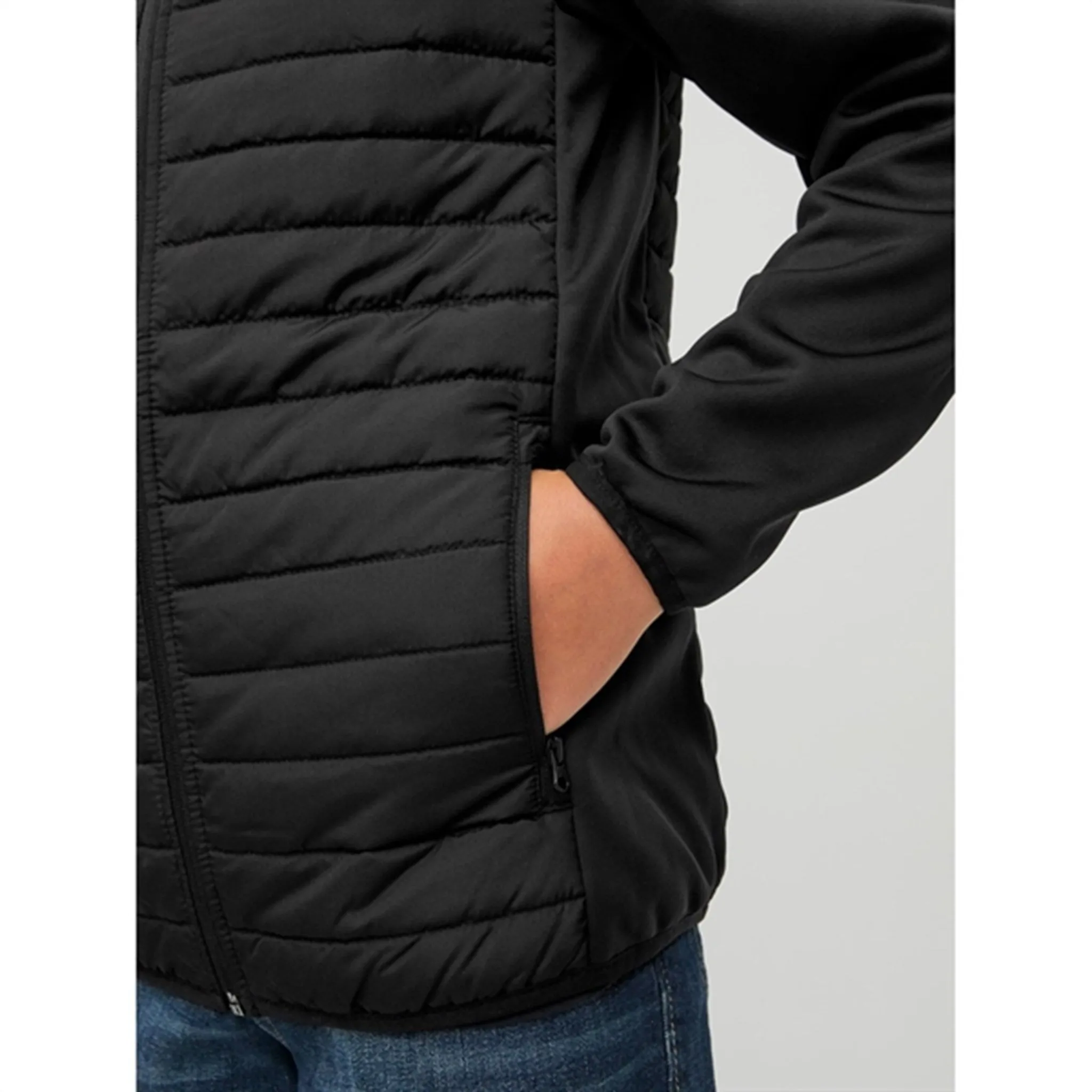 Detachable Collar Full Length Front Zipper Jack & Jones Junior Black Multi Quilted Transitional Jacket Noos