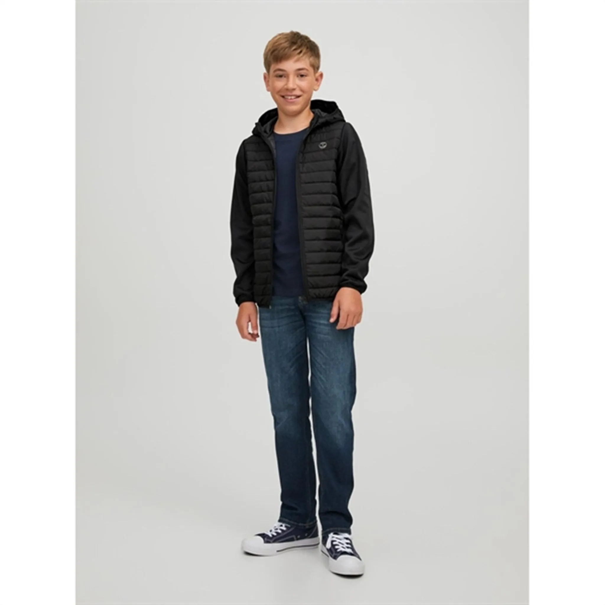 mountain scene elastic waistband Jack & Jones Junior Black Multi Quilted Transitional Jacket Noos