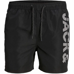 Jack & Jones Junior Black Fiji Swim Trunks Spice Logo Ultraviolet Dispersant Finish quick dry