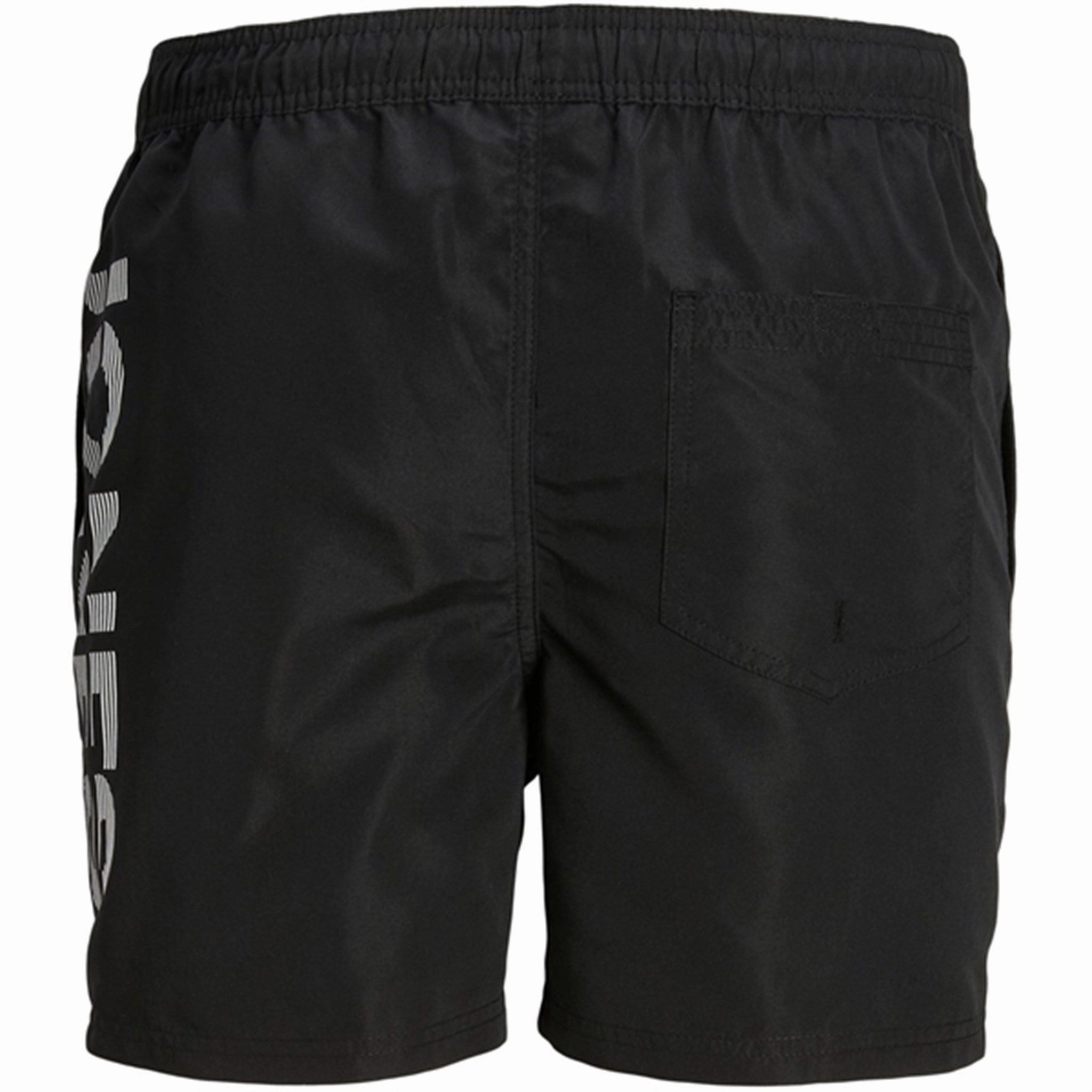 Secure Zip Closure Jack & Jones Junior Black Fiji Swim Trunks Spice Logo