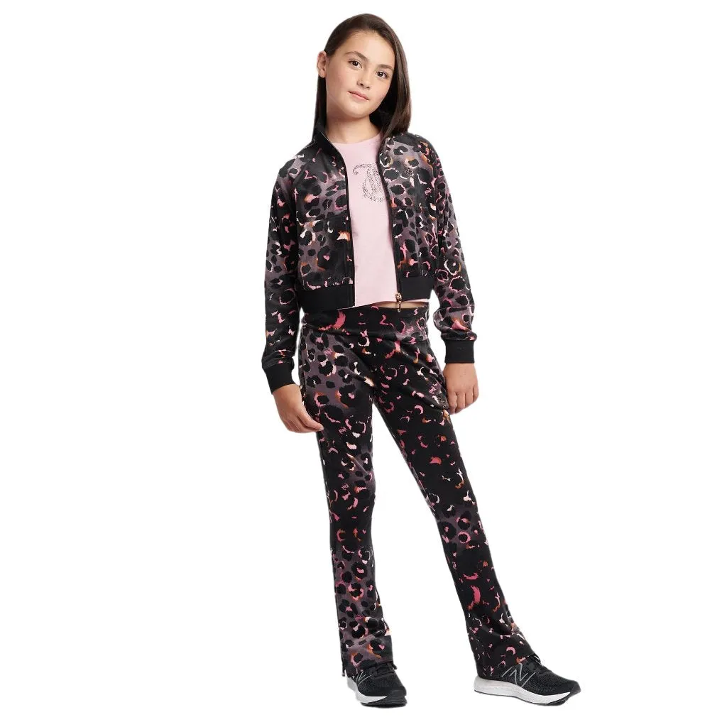 Juicy Couture Velour Leopard Print Zip Thru Tracksuit Junior Reinforced Knee Panels