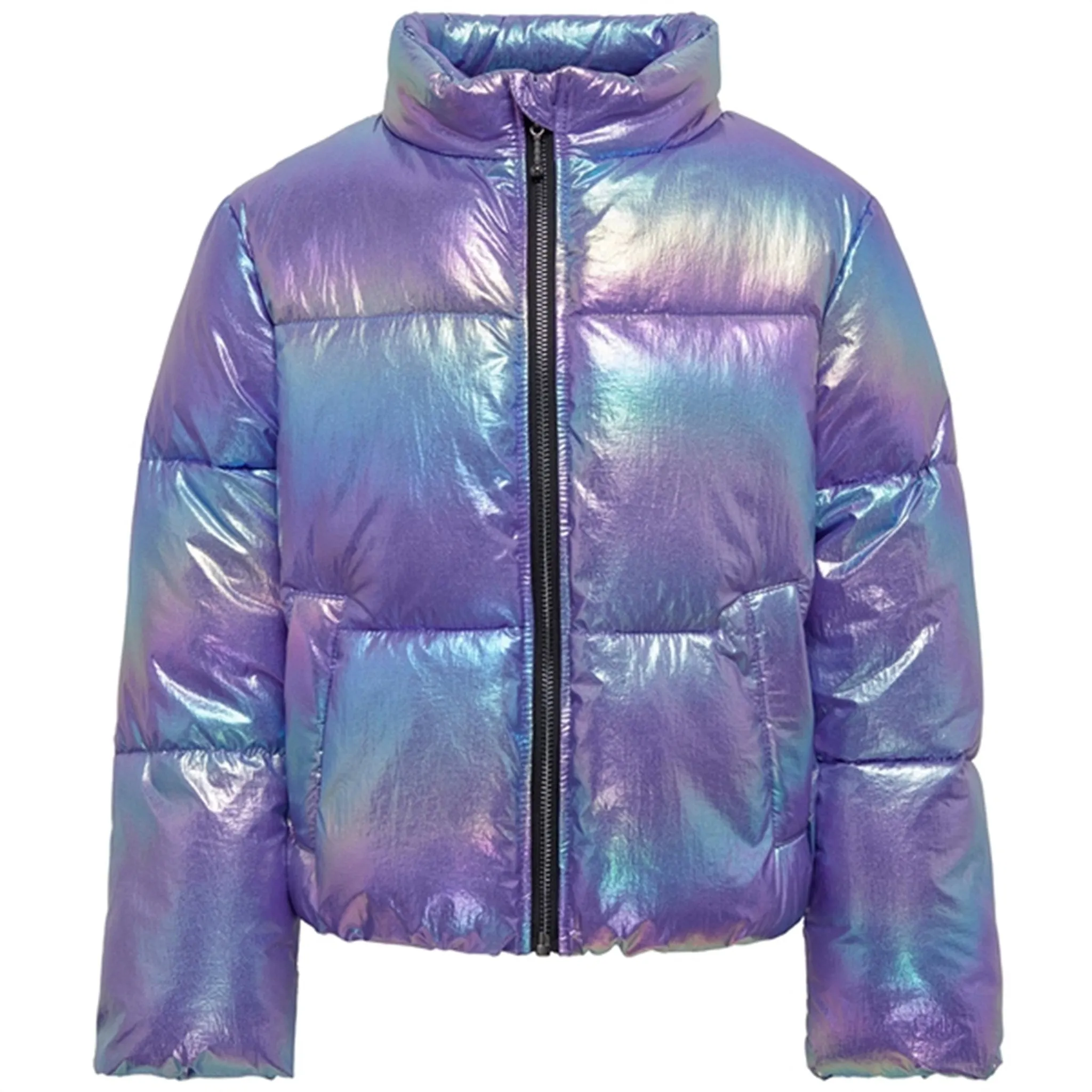Kids ONLY Purple Opulence Metallic Celine Short Quilted Jacket Front-Pocket
