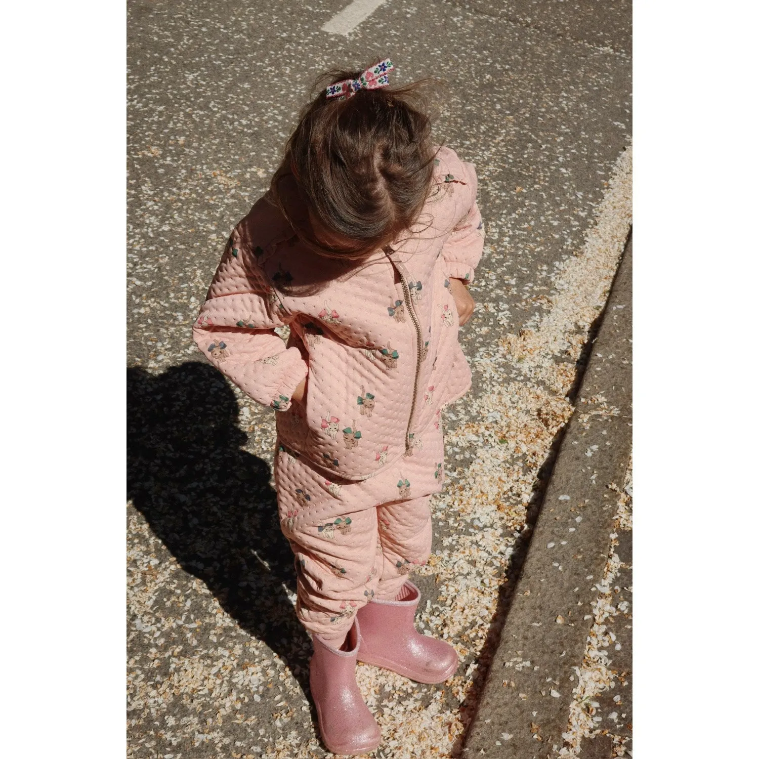 Solid-color Pearl-Detail Konges Sl?jd Bow Kitty Pink Thermo Frill Jacket Grs