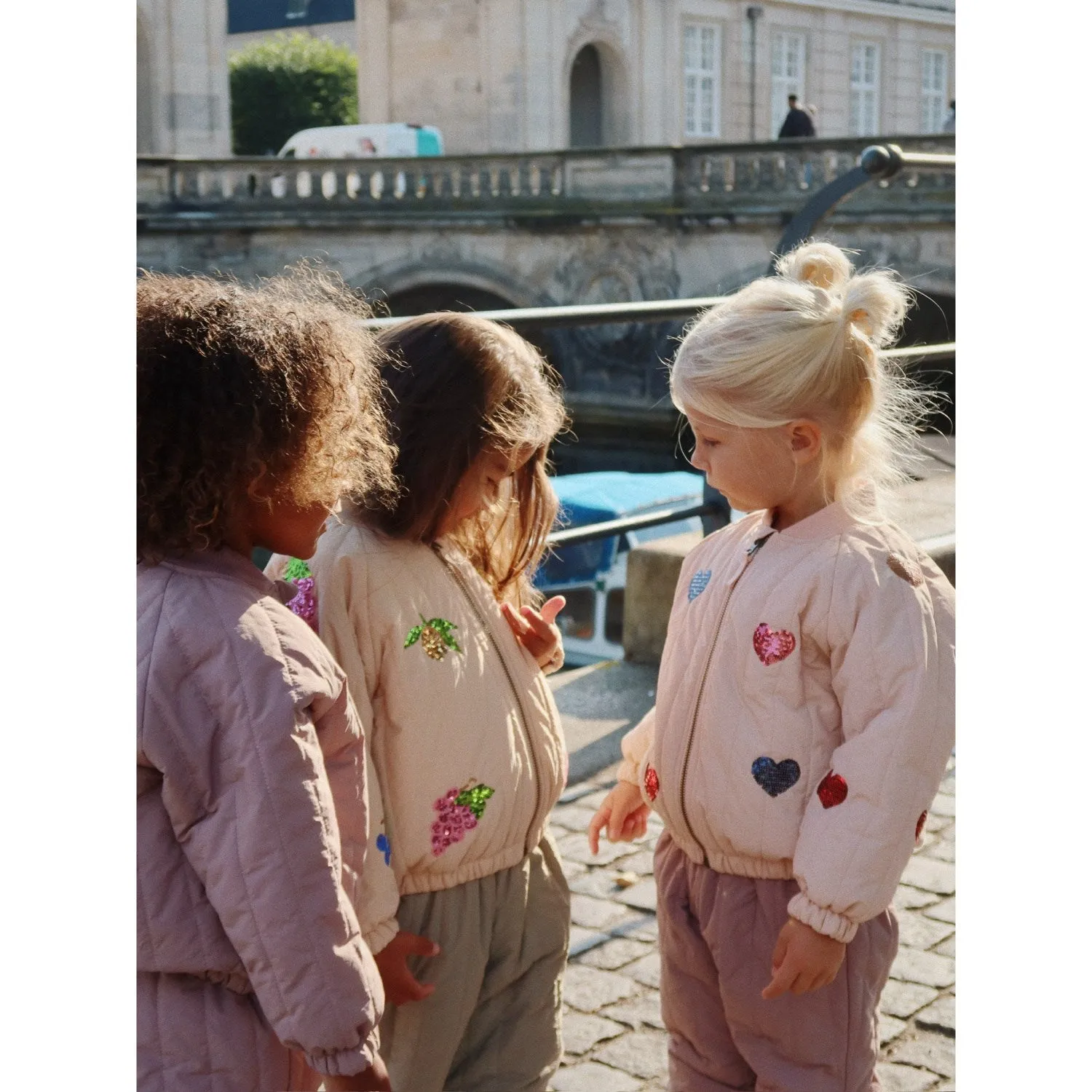 Striped-Pattern Oversized-Fit Konges Sl?jd Cameo Rose Juno Sequin Bomber Jacket