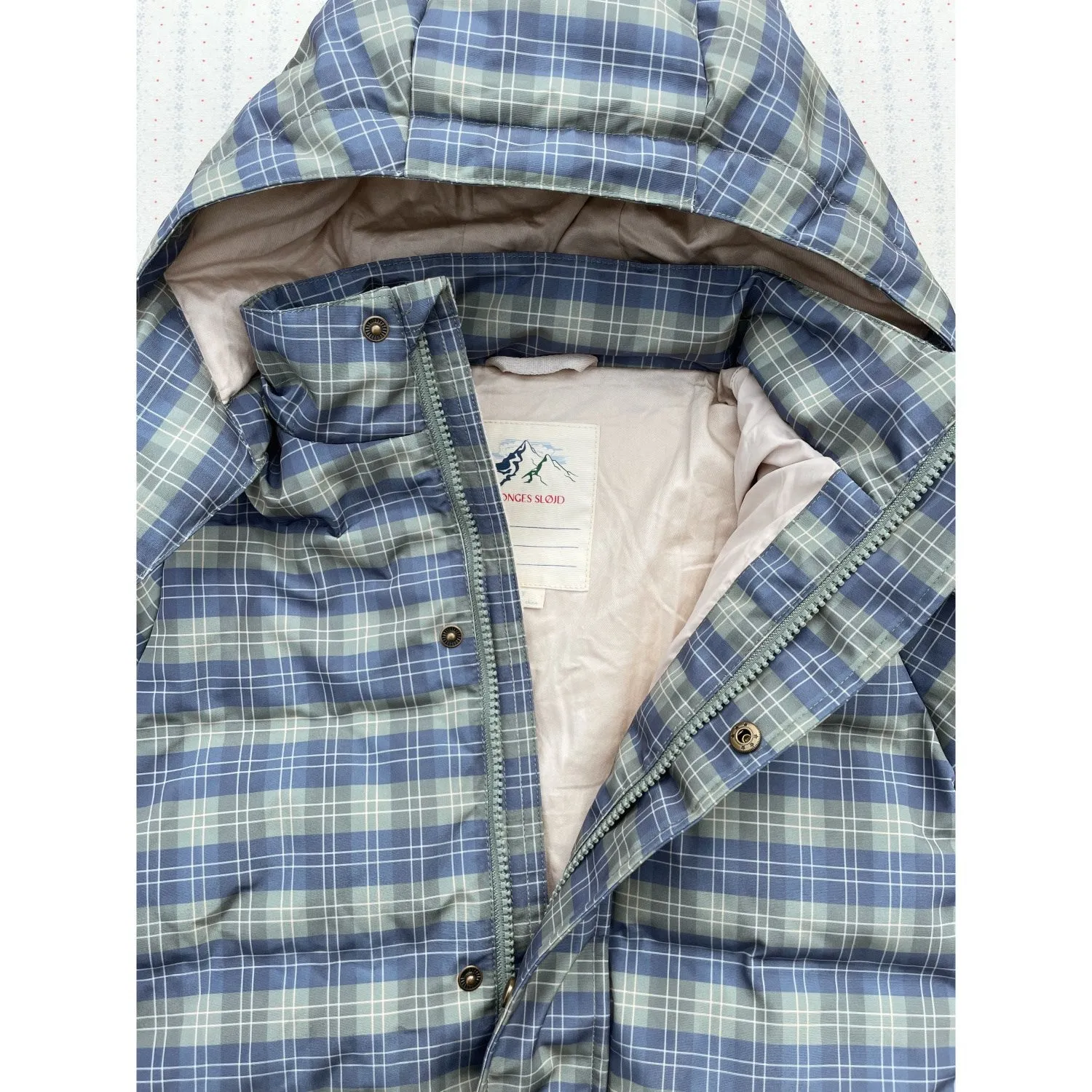 Tassel-Detail Exclusive-Design Konges Sl?jd Laurel Blue Check Magnum Down Jacket Print Grs