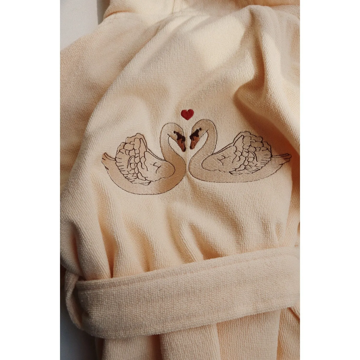 No Stress Tag Free Labeling Konges Sl?jd Terry Bathrobe w. Embroidery Swan