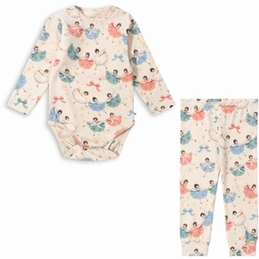 Breezy Look Soft Texture Konges Sl?jd Bow Ballerina Basic Bodysuit Ls/Pants Set Gots