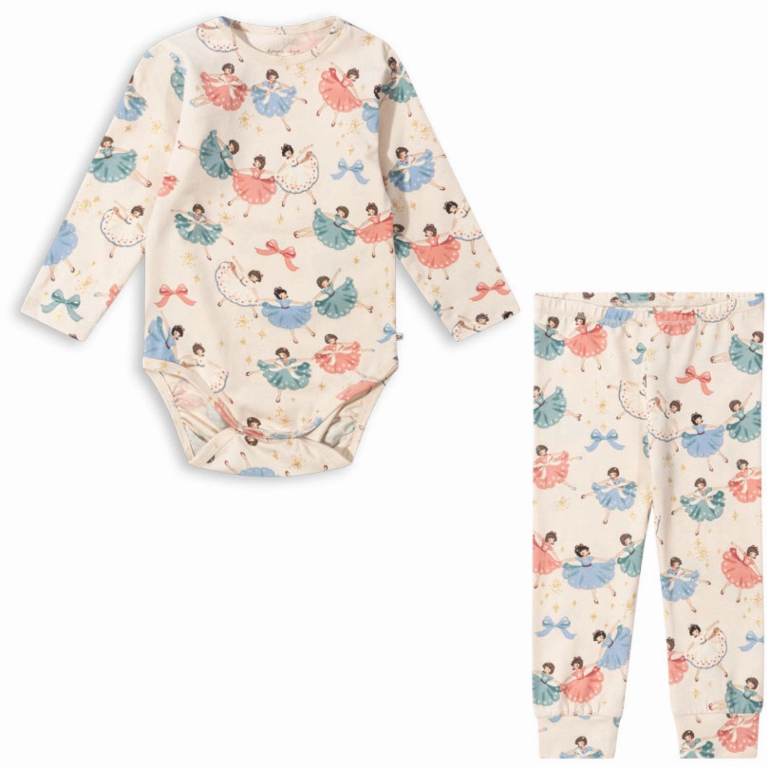 Breezy Look Soft Texture Konges Sl?jd Bow Ballerina Basic Bodysuit Ls/Pants Set Gots