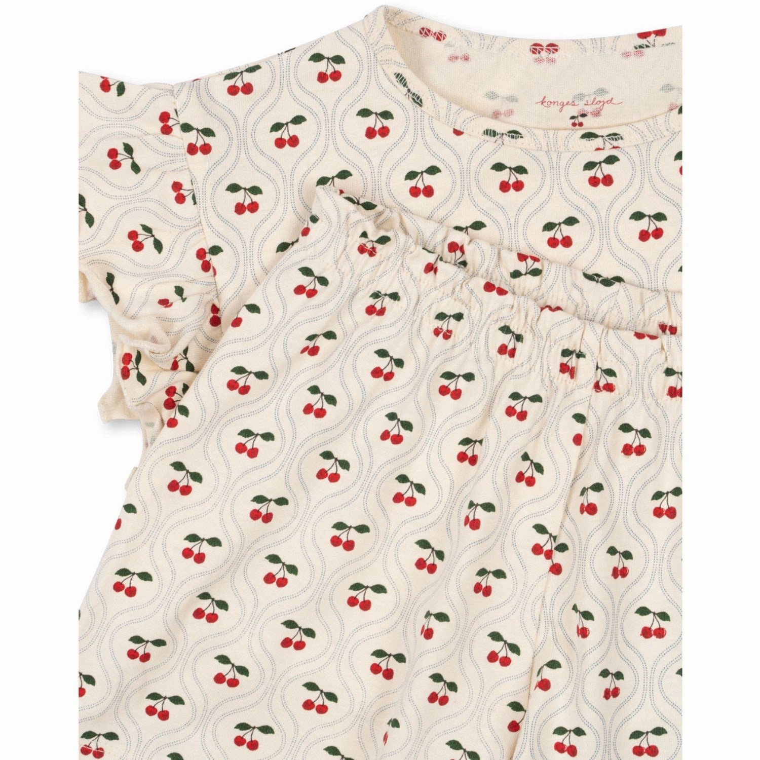 Konges Sl?jd Cherry Motif Lin Frill Set Gots Weekend Outing beach volleyball gear