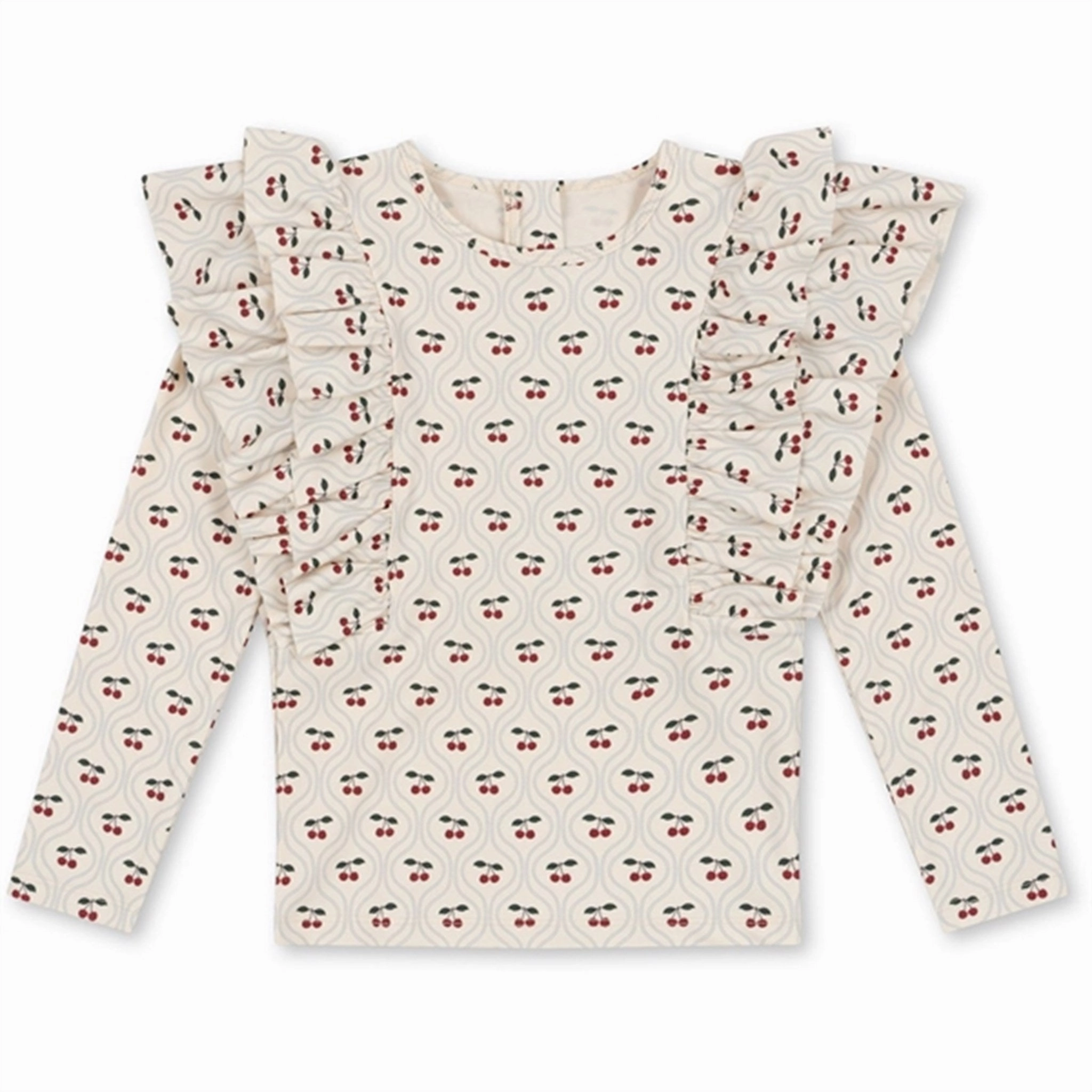 Konges Sl?jd Manuca Frill Swim Blouse Cherry Motif Performance Wear Rubberized Grips