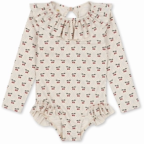 temperature regulation Ultra Lightweight Weave Konges Sl?jd Manuca Ls Frill Swimsuit Cherry Motif