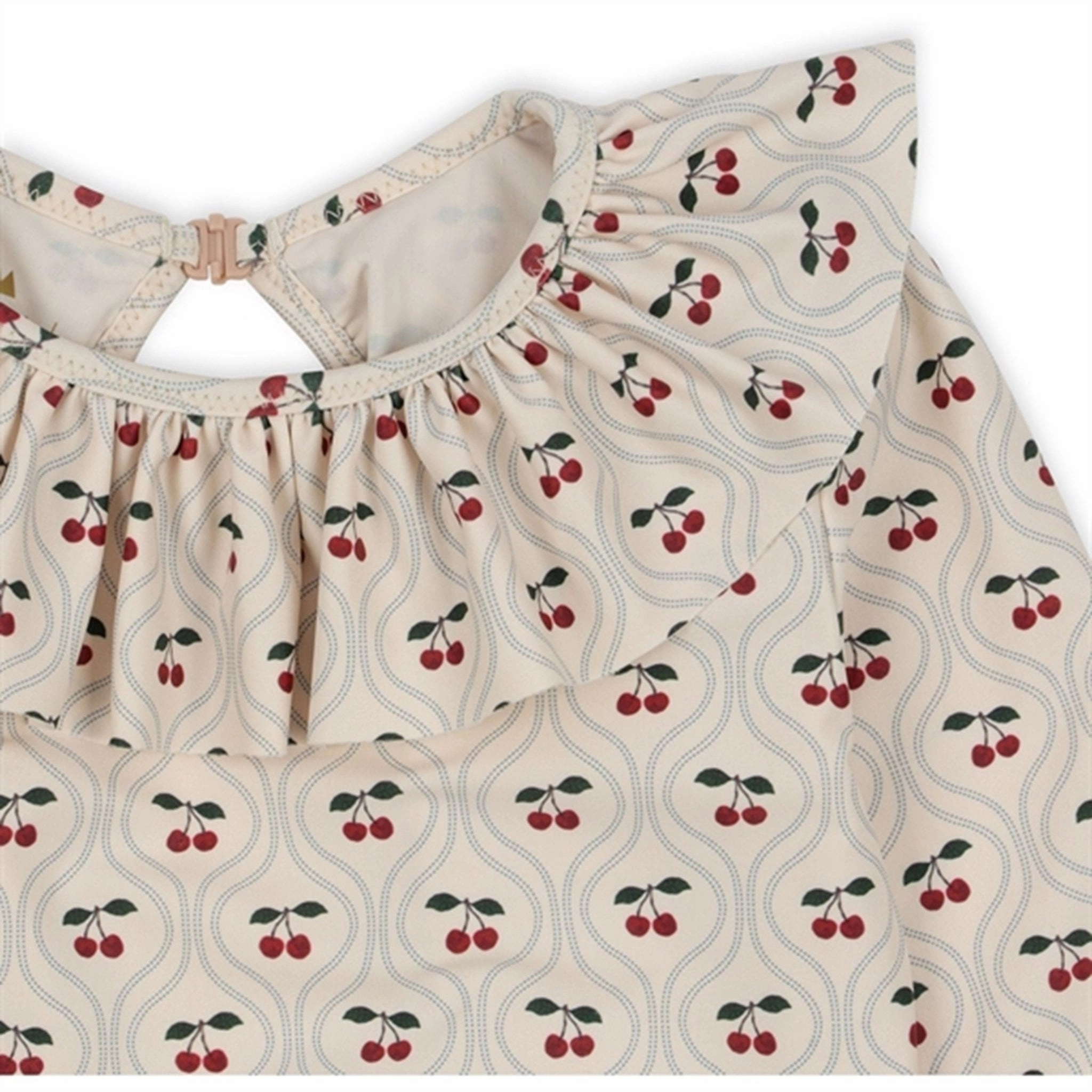 Konges Sl?jd Manuca Ls Frill Swimsuit Cherry Motif Embroidery-Pattern Reflective Trims