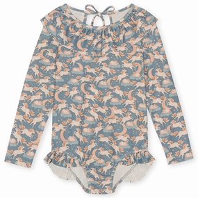 Two-Tone Style Konges Sl?jd Unicorn Blue Manuca Frill Swimsuit