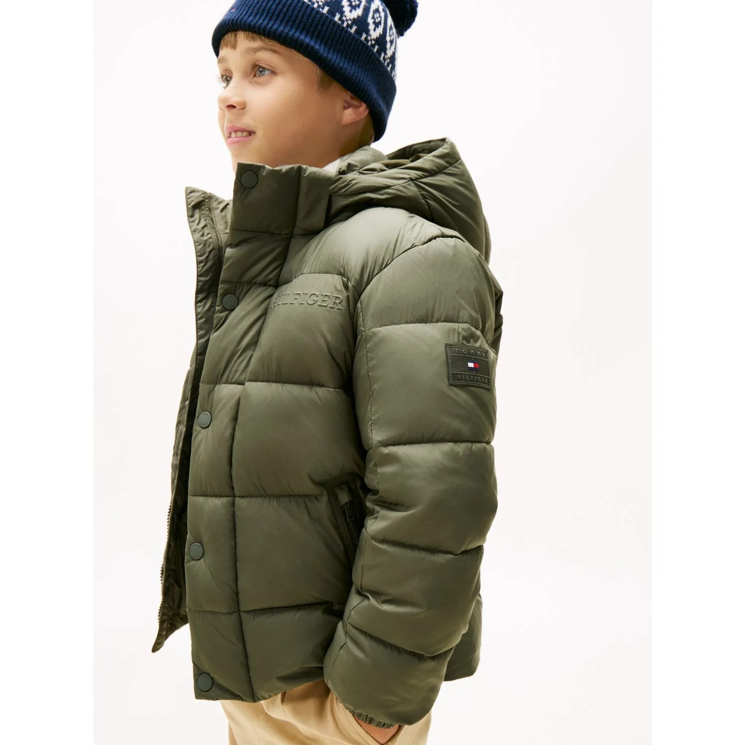 Tommy Hilfiger Pewter Green Matt And Shine Embossed Jacket Exclusive-Design