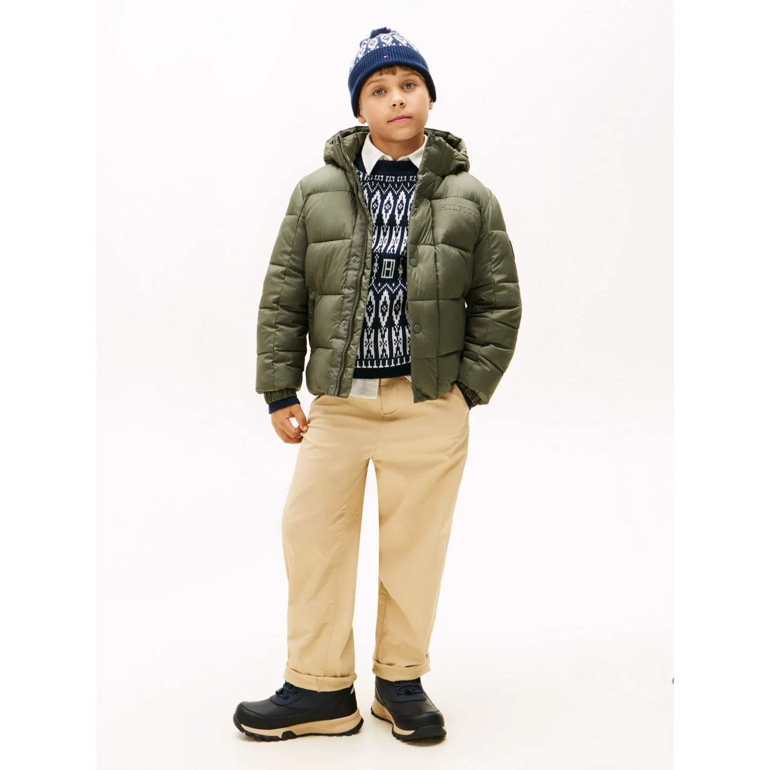 Tommy Hilfiger Pewter Green Matt And Shine Embossed Jacket Runway-Ready Elegant Top