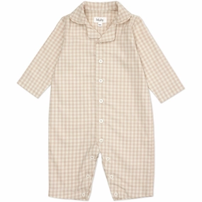 Everyday Soft Elegant Durable Lalaby Beige Gingham Classic Pj Suit