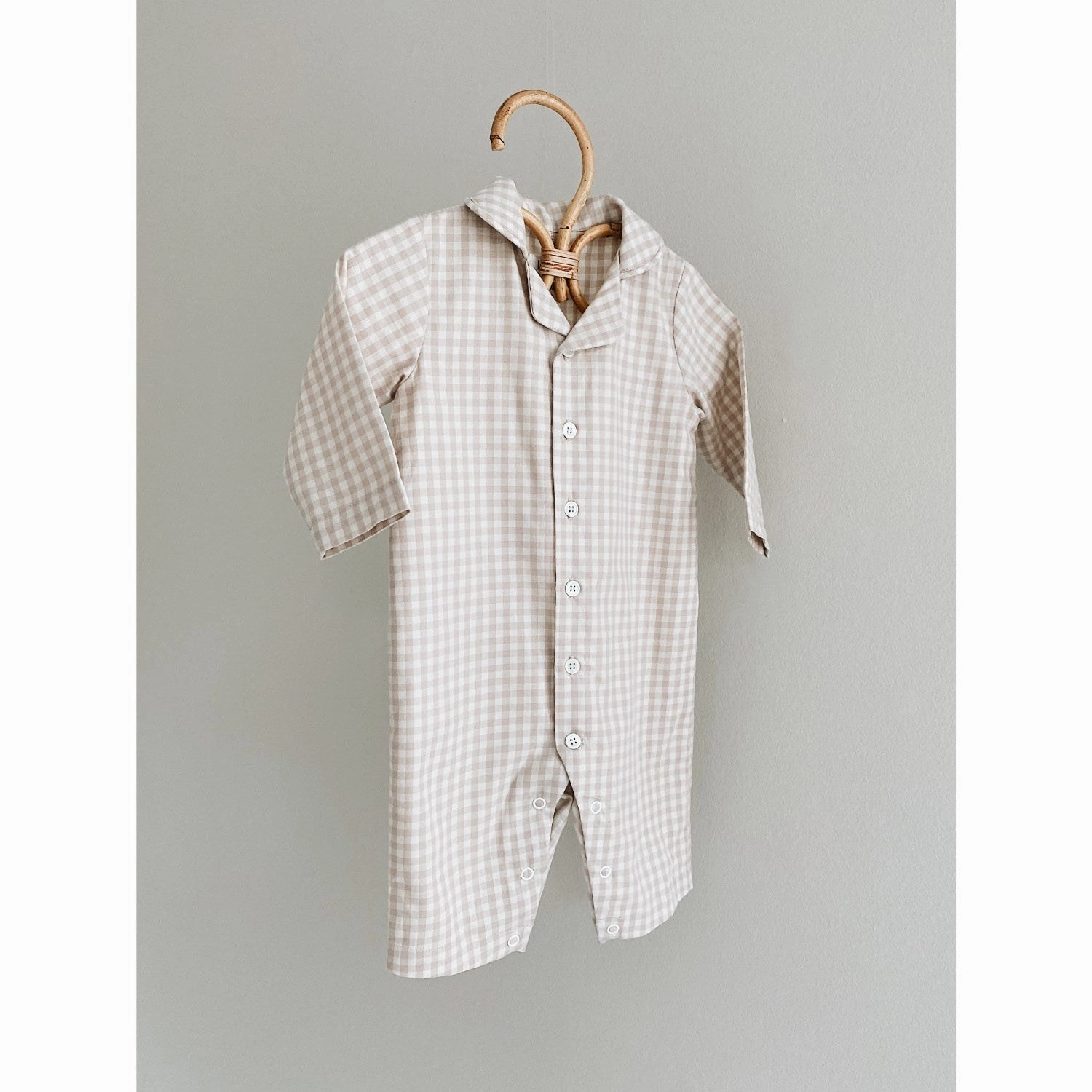 Home Dancer Lalaby Beige Gingham Classic Pj Suit