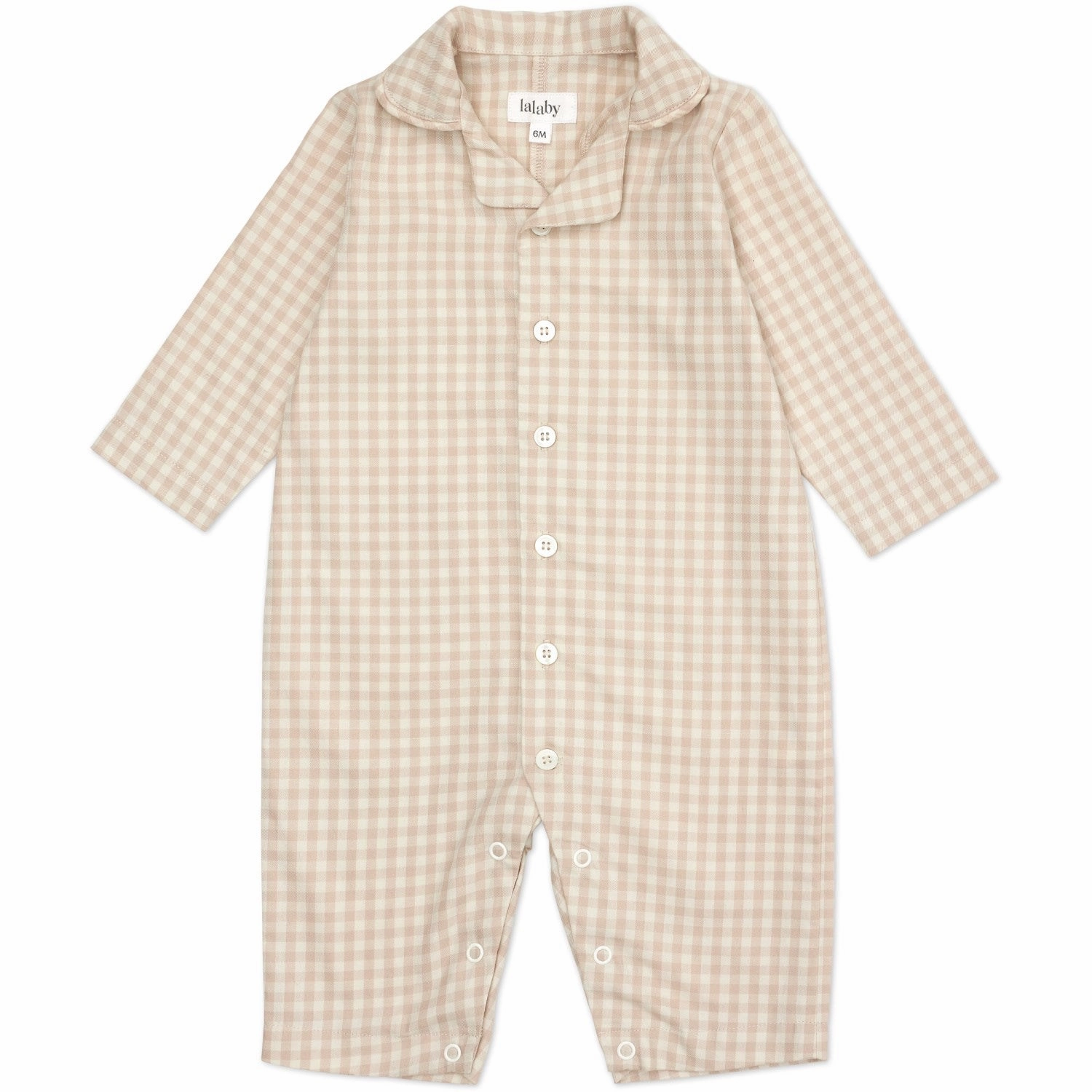 Everyday Soft Elegant Durable Lalaby Beige Gingham Classic Pj Suit