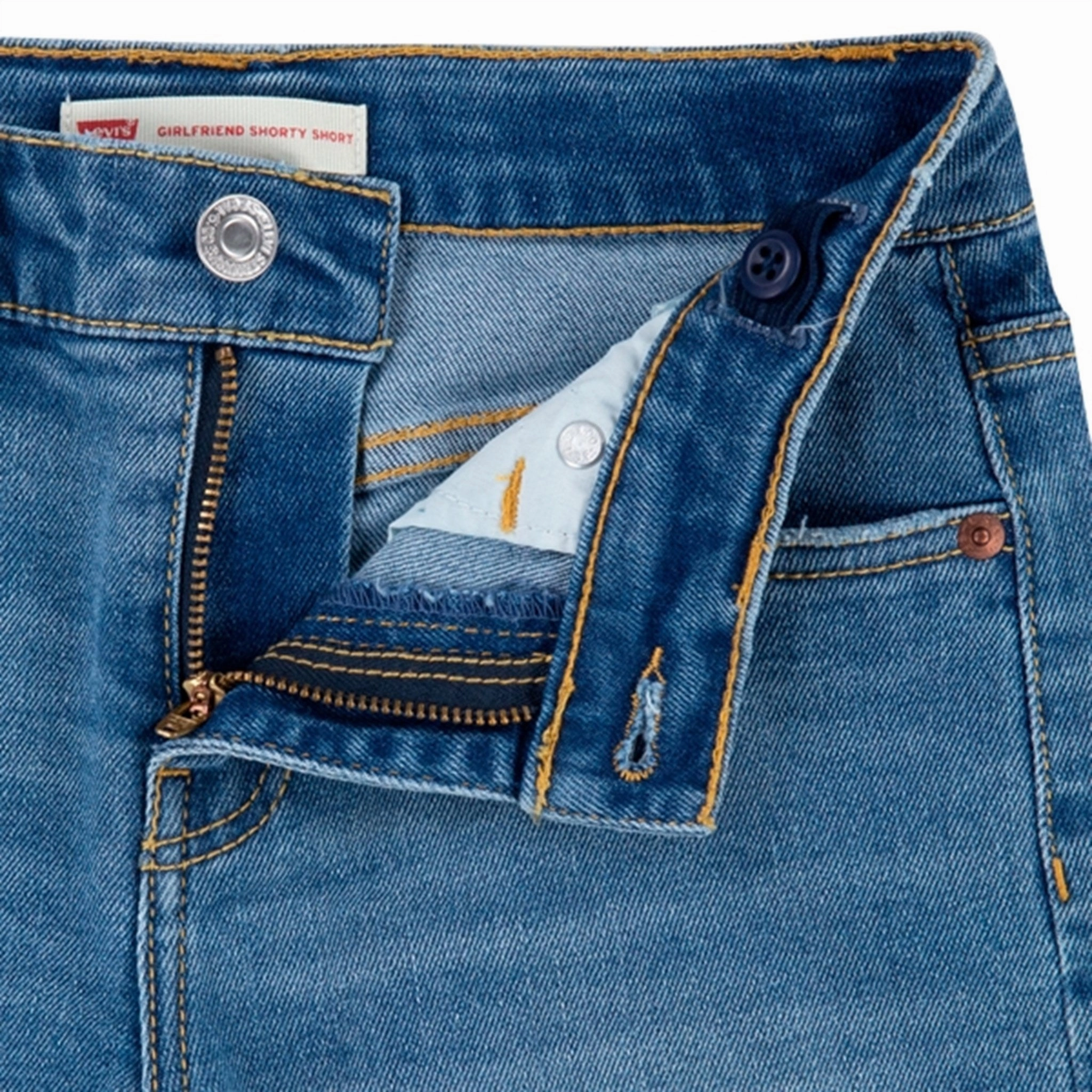 Levi's Cuffed Girlfriend Shorts Blue Laser Cut Perforations Street Layers