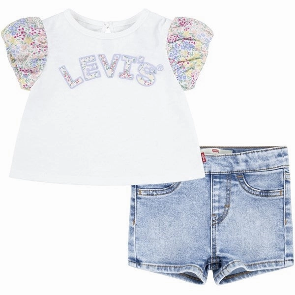 Levi's Floral Slv T-Shirt And Shorts Sugar Swizzle Breathable Mesh Panels