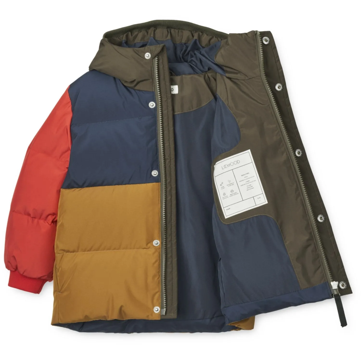 Hip-Length Stud-Detail LieWood Army Brown Multi Mix Palle Puffer Down Jacket