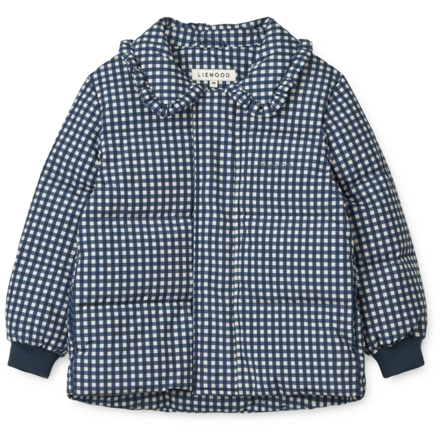 LieWood Check Classic Navy / Dark Sandy Anemone Down Puffer Jacket Lace-Sleeve