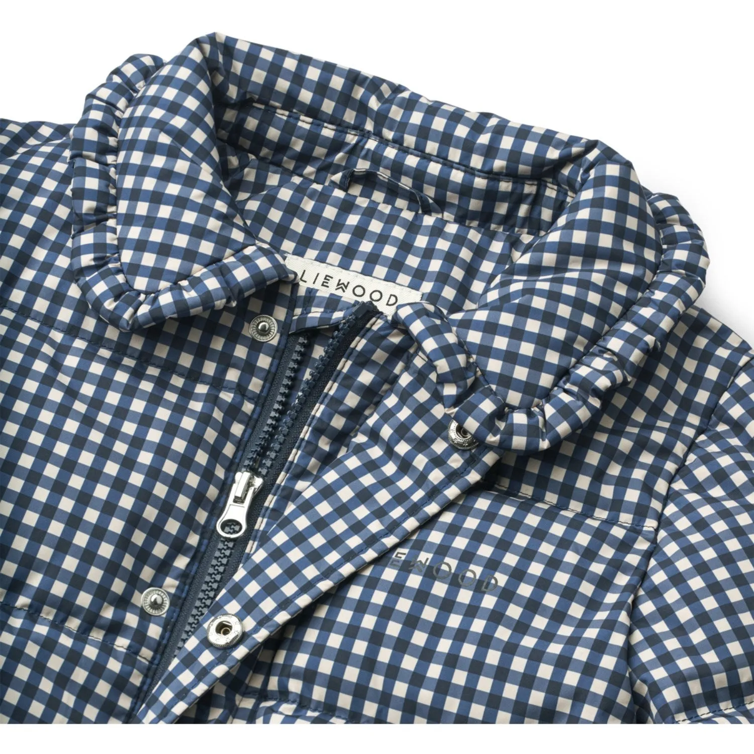 Comfortable casual blouse Organic-Fabric LieWood Check Classic Navy / Dark Sandy Anemone Down Puffer Jacket