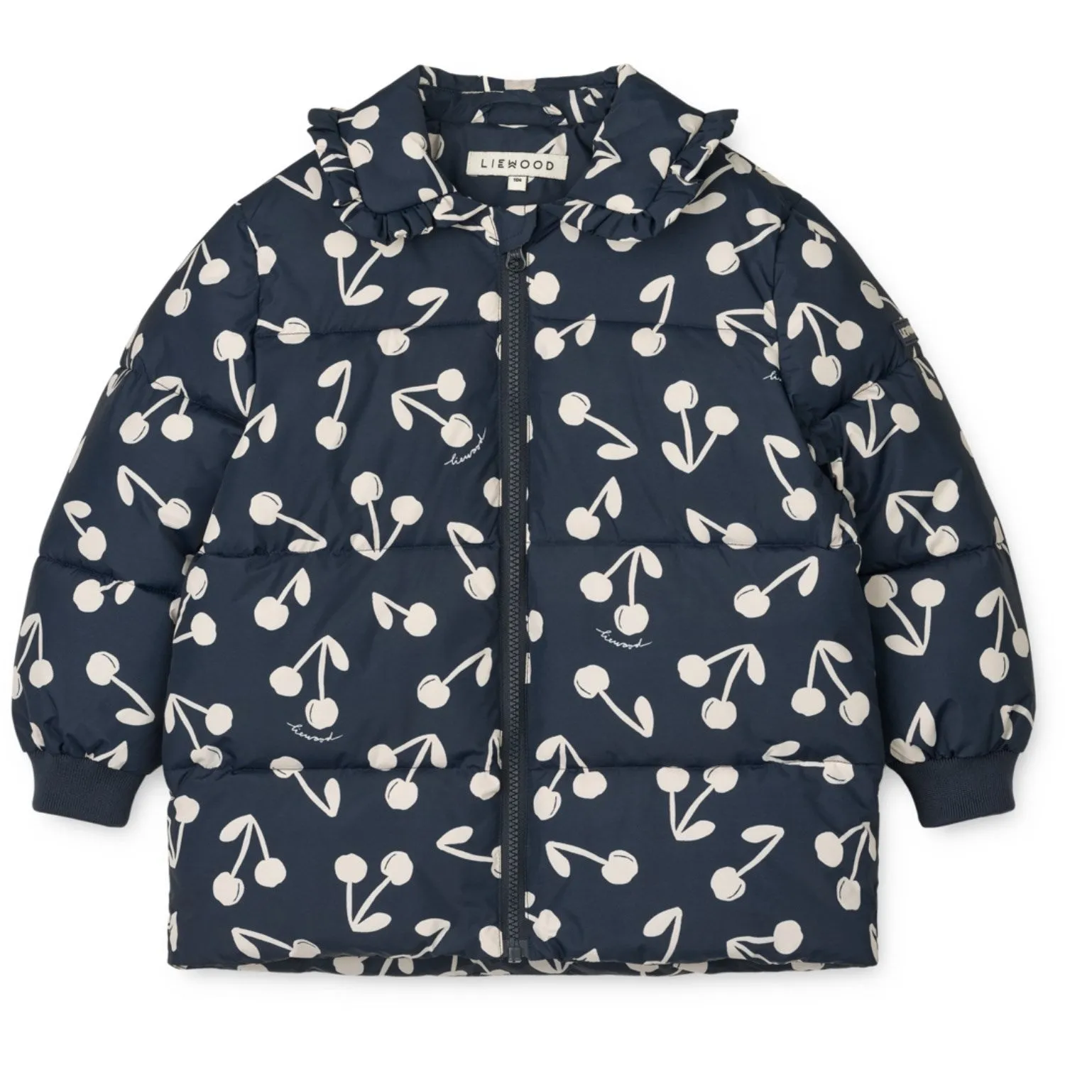 All-season Waist-Cinching LIEWOOD Cherry Blossom / Classic Navy Anemone Long Jacket