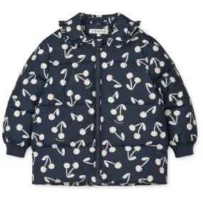 All-season Waist-Cinching LIEWOOD Cherry Blossom / Classic Navy Anemone Long Jacket
