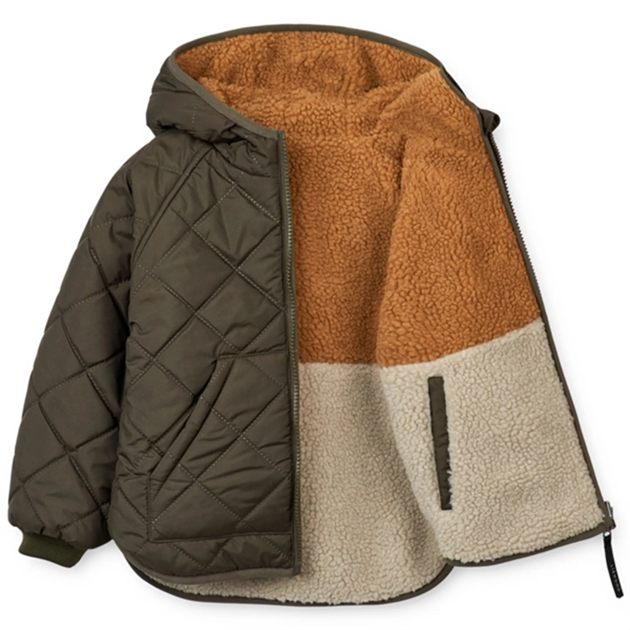 Liewood Jackson Reversible Thermo Jacket Army Brown Mix Slide Strap Waistband Jump