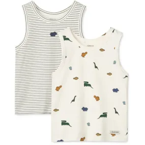 LIEWOOD Mini Dinosaurs Creme / Stripe Mix Faris Printed Tank Top 2-Pack Windproof Design
