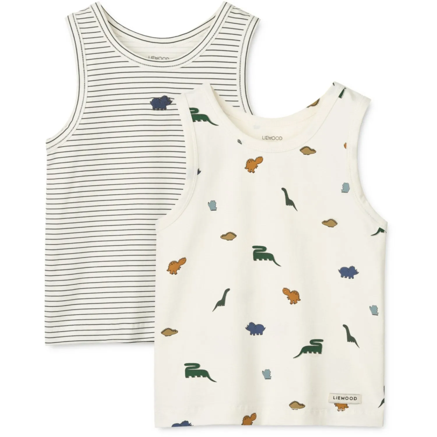 LIEWOOD Mini Dinosaurs Creme / Stripe Mix Faris Printed Tank Top 2-Pack area Stretch Panels