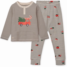 Reversible design LieWood Holiday Vehicle / Stripe Navy Wilhelm Printed Pyjamas Set
