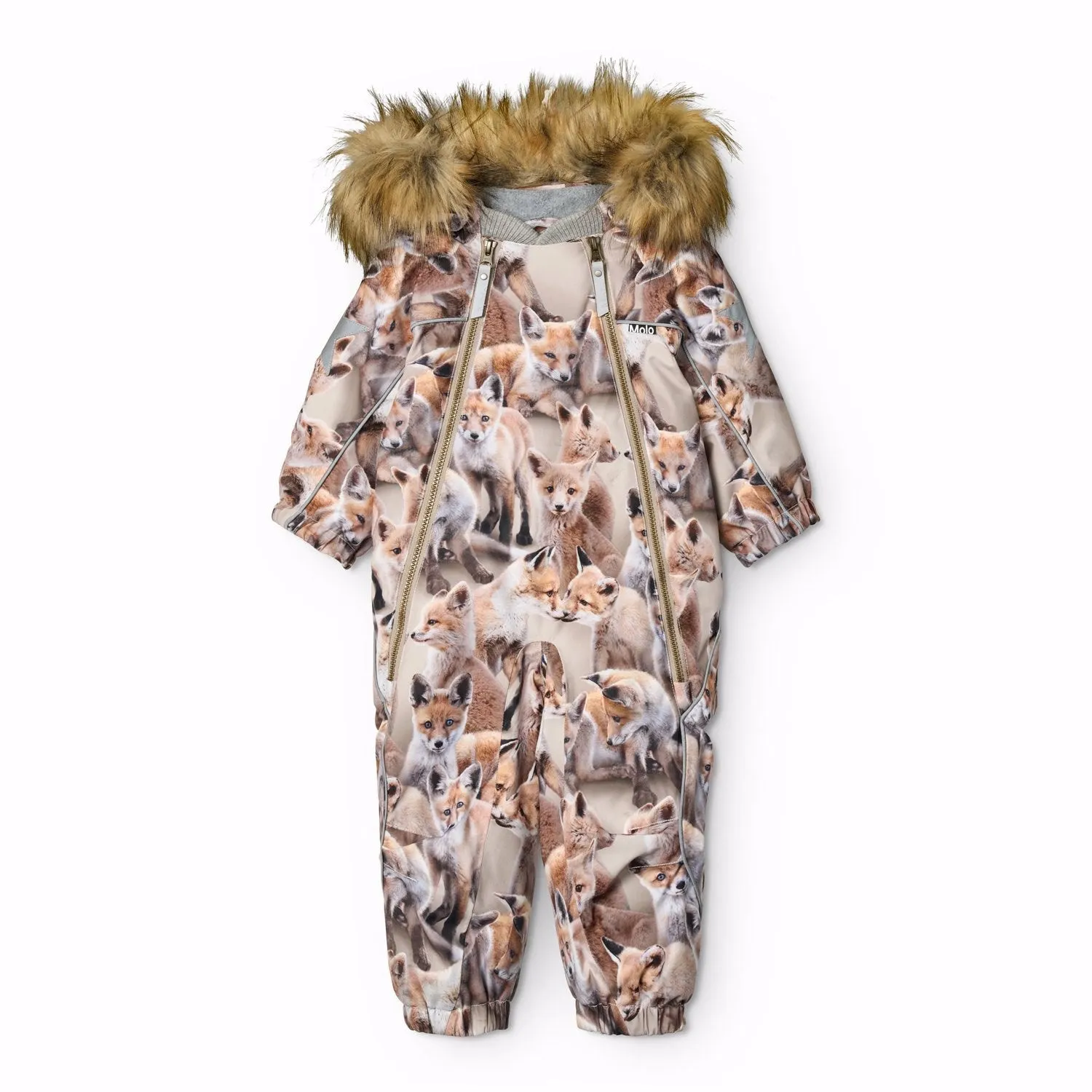 Mesh-Detail Molo Playing Foxes Pyxis Fur Baby Snowsuit