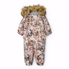 Mesh-Detail Molo Playing Foxes Pyxis Fur Baby Snowsuit