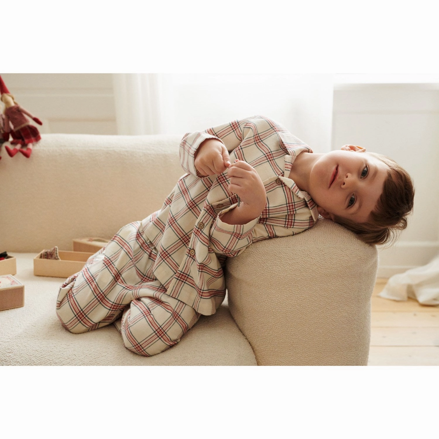 Layered Ease Ultra Soft Weave Wheat Eggshell Check Pyjamas Madison