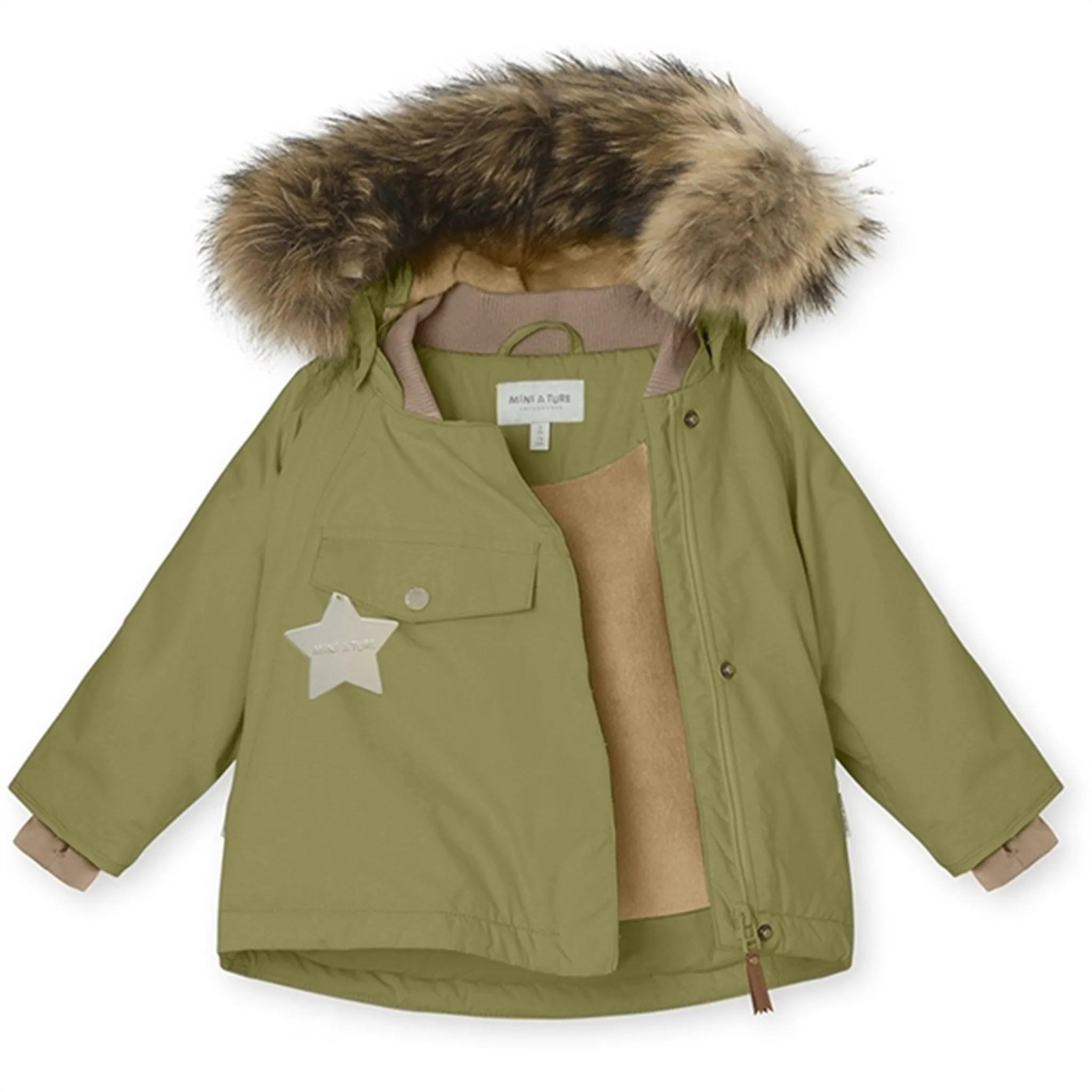 MINI A TURE Wang Fleece Fur Winter Jacket Mosstone Anti-pill