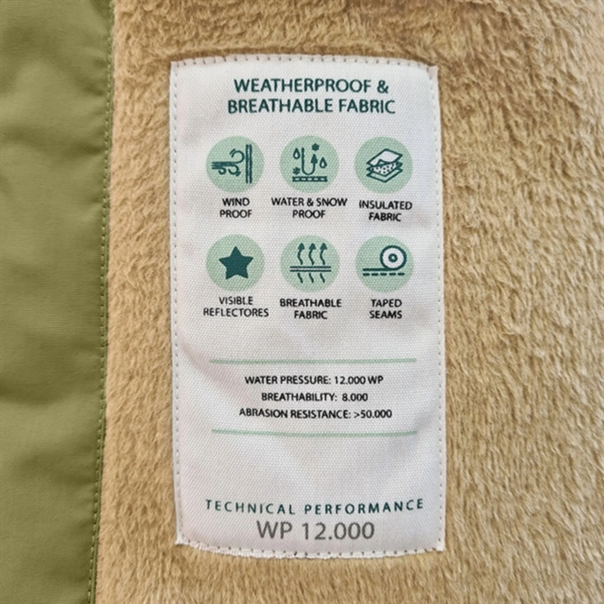 MINI A TURE Wang Fleece Fur Winter Jacket Mosstone waist length Button Closure