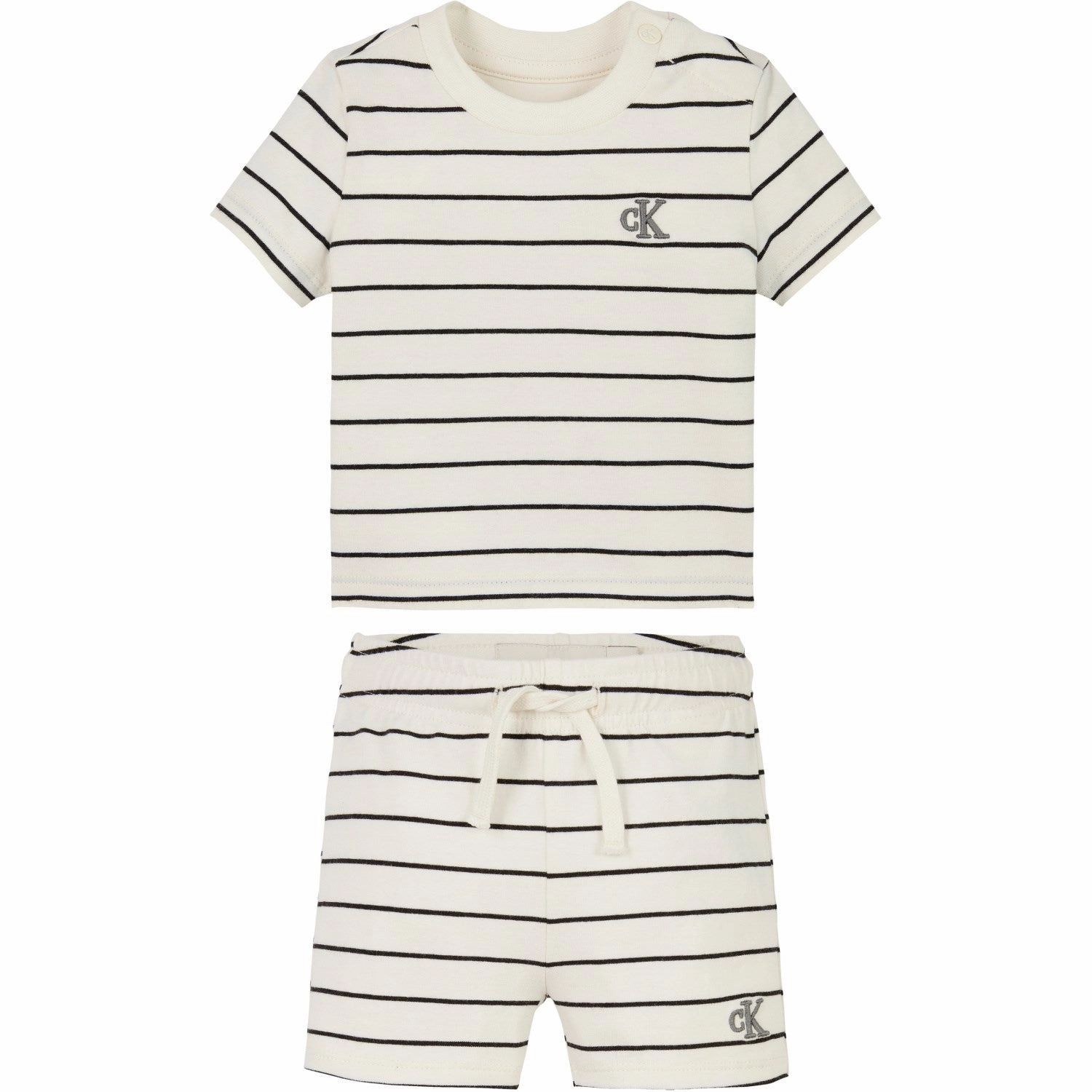 Calvin Klein Tofu / Ck Black Stripe Stripe Ss T-Shirt Shorts Set Double Layered Construction