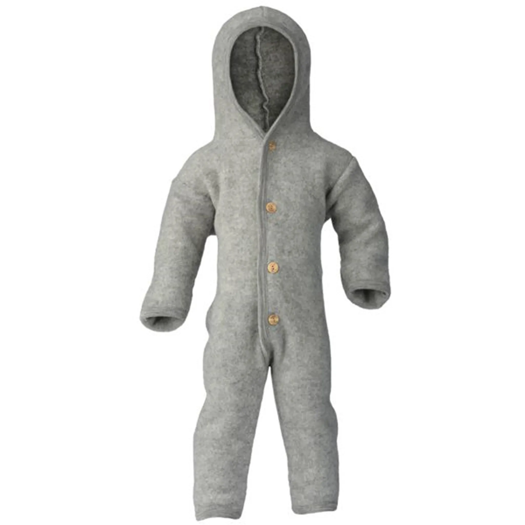 Engel Hooded Overall w. Buttons Light Grey Melange Front-Slit Soft-touch